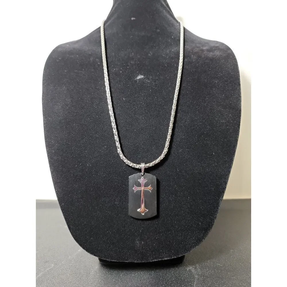 Necklace and Dog Tag Style Cross Pendant